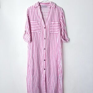 Zara Fuchsia and White Striped Dress Size Small